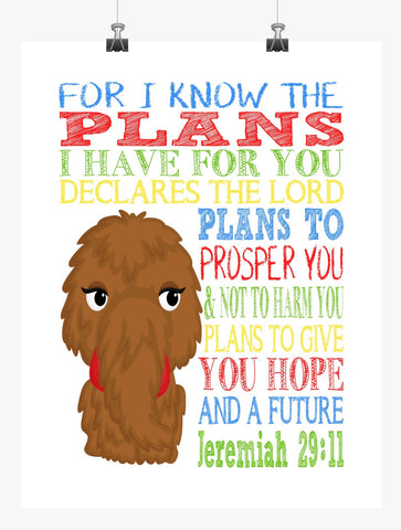 Snuffleupagus Sesame Street Christian Nursery Decor Print, For I Know The Plans I Have For You, Jeremiah 29:11