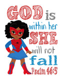 African American Girl Superhero Christian Nursery Set of 6 Prints, Wonder Woman, Captain America, Spidergirl, Irongirl, Supergirl and Batgirl with Bible Verses