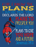 Superhero Christian Nursery Set of 4 Unframed Prints - Captain America, Hulk, Ironman and Spiderman with Bible Verses