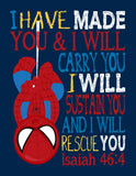 Christian Superhero Nursery Decor Set of 4 Unframed Prints Captain America Spiderman and Hulk with Bible Verses