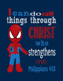 Spiderman Superhero Christian Nursery Decor Art Print - I can do all things trough Christ Philippians 4:13