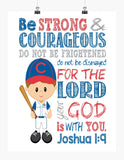 Chicago Cubs Personalized Christian Sports Nursery Decor Print - Be Strong & Courageous Joshua 1:9