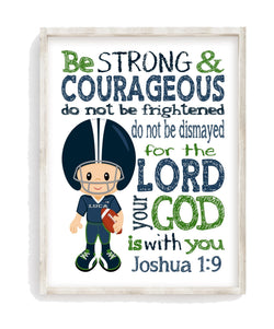 Seattle Seahawks Personalized Christian Sports Nursery Decor Print - Be Strong and Courageous Joshua 1:9