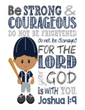 African American New York Yankees Personalized Christian Sports Nursery Decor Print - Be Strong & Courageous Joshua 1:9