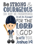 New York Yankees Personalized Christian Sports Nursery Decor Print - Be Strong & Courageous Joshua 1:9