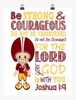 Washington Football Personalized Christian Sports Nursery Decor Print - Be Strong and Courageous Joshua 1:9