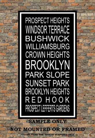 Brooklyn Subway Sign - Park Slope, Bushwick, Prospect Heights, Crown Heights, Williamsburg, Windsor Terrace - Multiple Sizes