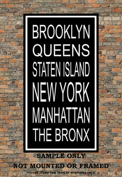 New York City Boroughs Subway Sign Print - Brooklyn, Queens, Manhattan, The Bronx, Staten Island