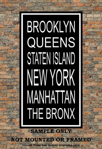 New York City Boroughs Subway Sign Print - Brooklyn, Queens, Manhattan, The Bronx, Staten Island