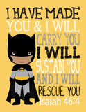 African American Batman Superhero Christian Nursery Decor Unframed Print I Have Made You and I Will Rescue You Isaiah 46:4