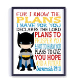 Batman Superhero Christian Nursery Decor Unframed Print - For I Know The Plans I Have For You Jeremiah 29:11