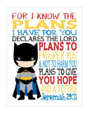 Batman Superhero Christian Nursery Decor Unframed Print - For I Know The Plans I Have For You Jeremiah 29:11
