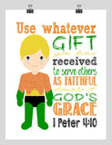 Aquaman Superhero Christian Nursery Decor Print - Use Whatever Gift You Have Received - 1 Peter 4:10