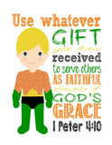 Aquaman Superhero Christian Nursery Decor Print - Use Whatever Gift You Have Received - 1 Peter 4:10