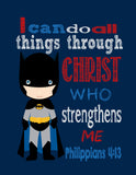 Superhero Christian Nursery Decor Art Print Set of 4 - Superman, Batman, Spider-Man and Captain America