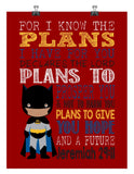 African American Batman Christian Superhero Nursery Decor Art Print - For I Know The Plans - Jeremiah 29:11