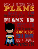 African American Batman Christian Superhero Nursery Decor Art Print - For I Know The Plans - Jeremiah 29:11