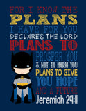 Superhero Christian Nursery Decor Art Set of 4 Prints - Batman, Captain America, Superman and Flash