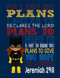 African American Batgirl Superhero Christian Nursery Decor Print - For I Know The Plans I Have For You - Jeremiah 29:11