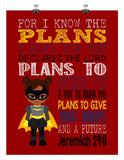 African American Batgirl Superhero Christian Nursery Decor Art Print - For I Know The Plans I Have For You - Jeremiah 29:11