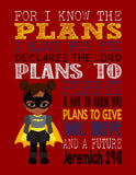 African American Batgirl Superhero Christian Nursery Decor Art Print - For I Know The Plans I Have For You - Jeremiah 29:11