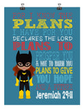 African American Batgirl Superhero Christian Nursery Decor Art Print - For I Know The Plans I Have For You - Jeremiah 29:11
