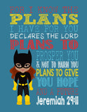 African American Batgirl Superhero Christian Nursery Decor Art Print - For I Know The Plans I Have For You - Jeremiah 29:11