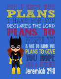 Batgirl Superhero Christian Nursery Decor Print - For I Know The Plans I Have For You - Jeremiah 29:11