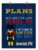 Batgirl Superhero Christian Nursery Decor Art Print - For I Know The Plans I Have For You - Jeremiah 29:11