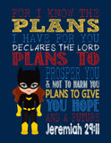 Batgirl Superhero Christian Nursery Decor Art Print - For I Know The Plans I Have For You - Jeremiah 29:11