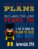 Batgirl Superhero Christian Nursery Decor Art Print - For I Know The Plans I Have For You - Jeremiah 29:11