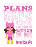 Christian Superhero Nursery Decor Art Set of 4 Prints - Supergirl, Batgirl, Wonder Woman