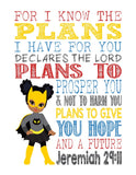 African American Catgirl Superhero Christian Nursery Decor Art Print - For I Know The Plans I Have For You - Jeremiah 29:11