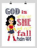 Wonder Woman Superhero Christian Nursery Decor Print - God is within her she will not fall - Psalm 46:5