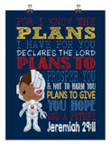 Cyborg Christian Superhero Nursery Decor Art Print - For I Know The Plans I Have For You - Jeremiah 29:11 - Multiple Sizes