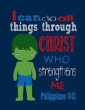 Superhero Christian Nursery Decor Art Print Set of 4 -Batman, Captain America, Spider-Man and Hulk