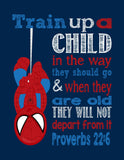 Spiderman Christian Superhero Nursery Decor Art Print - Train Up A Child In The Way They Should Go Proverbs 22:6