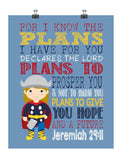 Thor Superhero Christian Nursery Decor Art Print - For I Know The Plans I Have For You - Jeremiah 29:11