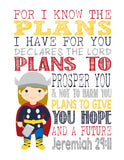 Thor Superhero Christian Nursery Decor Art Print - For I Know The Plans I Have For You - Jeremiah 29:11