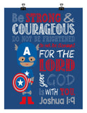 Captain America Superhero Christian Nursery Decor Print, Be Strong and Courageous Joshua 1:9