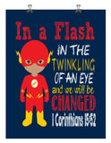 African American Flash Christian Superhero Nursery Wall Art Print - In a Flash in the Twinkling of an eye - 1 Corinthians 15:52