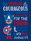African American Superhero Christian Nursery Decor Set of 4 Prints, Batman, Captain America, Superman and Hulk