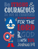 Captain America Superhero Christian Nursery Decor Print - Be Strong & Courageous Joshua 1:9