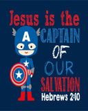 Superhero Christian Nursery Decor Art Print Set of 4 - Superman, Batman, Spider-Man and Captain America