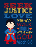 Superhero Christian Nursery Decor Set of 4 Prints, Batman, Superman, Spiderman & Ironman with Bible Verses
