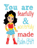 Wonder Woman Superhero Christian Nursery Decor Print - You Are Fearfully & Wonderfully Made Psalm 139:14