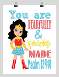 Wonder Woman Superhero Christian Nursery Decor Print - You Are Fearfully & Wonderfully Made Psalm 139:14