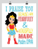 Wonder Woman Superhero Christian Nursery Decor Print - Fearfully & Wonderfully Made Psalm 139:14