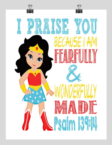 Wonder Woman Superhero Christian Nursery Decor Print - Fearfully & Wonderfully Made Psalm 139:14