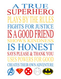 Superhero Rules Nursery Decor Set of 4 Prints - Love, Black Panther, Batman, Superhero Rules